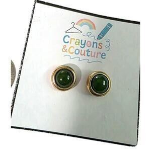 5/$18 Vtg Earrings, Goldtone Green Center Stud Pierced Minimalist GorpCore Daily